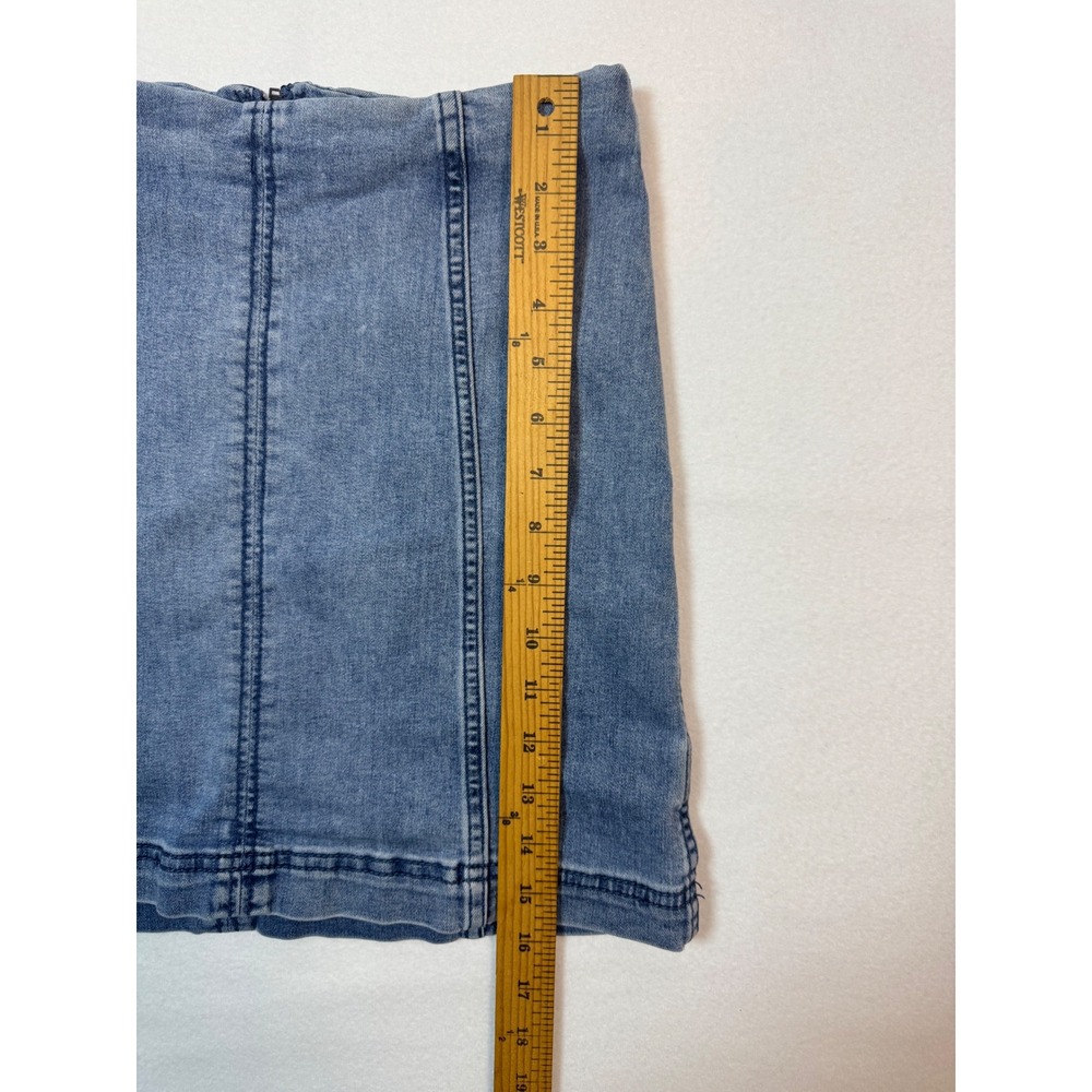 Boho Free People Denim Mini Skirt Womens 8 Blue Medium Wash Seamed Back Zip - Picture 7 of 9